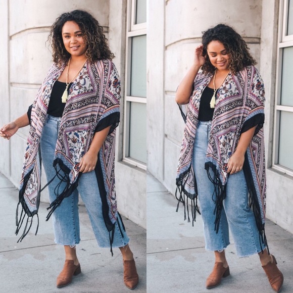 Boho Fringe Tassel Kimono kimono Wrap Top Shawl - Picture 3 of 8